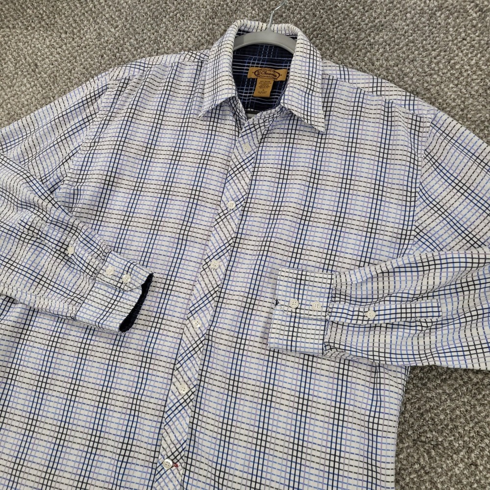 Vintage Y-Chrome Mens Blue White Plaid Long Sleeve Button Down Shirt Large